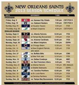 Saints Schedule 2013